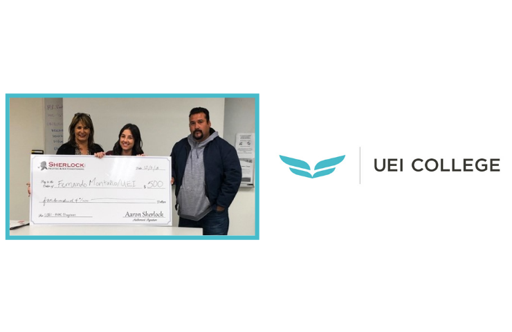 HVAC student receiving scholarship check