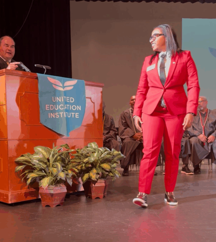 Rep. Imani Barnes delivered the commencement address for graduates at United Education Institute (UEI) in Morrow