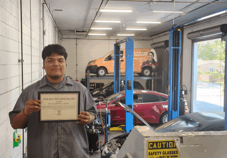 Driven by a passion to help his community, David turned his love of cars into a purpose and earning a Ford Auto Tech Scholarship