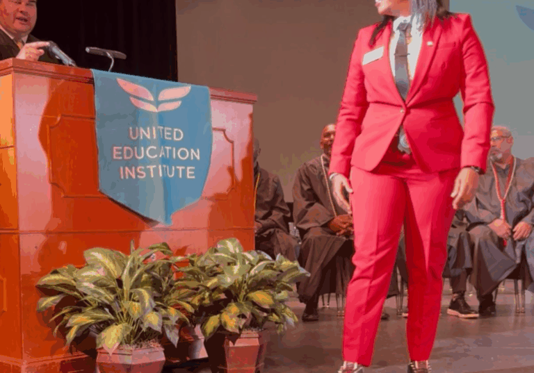 Rep. Imani Barnes delivered the commencement address for graduates at United Education Institute (UEI) in Morrow